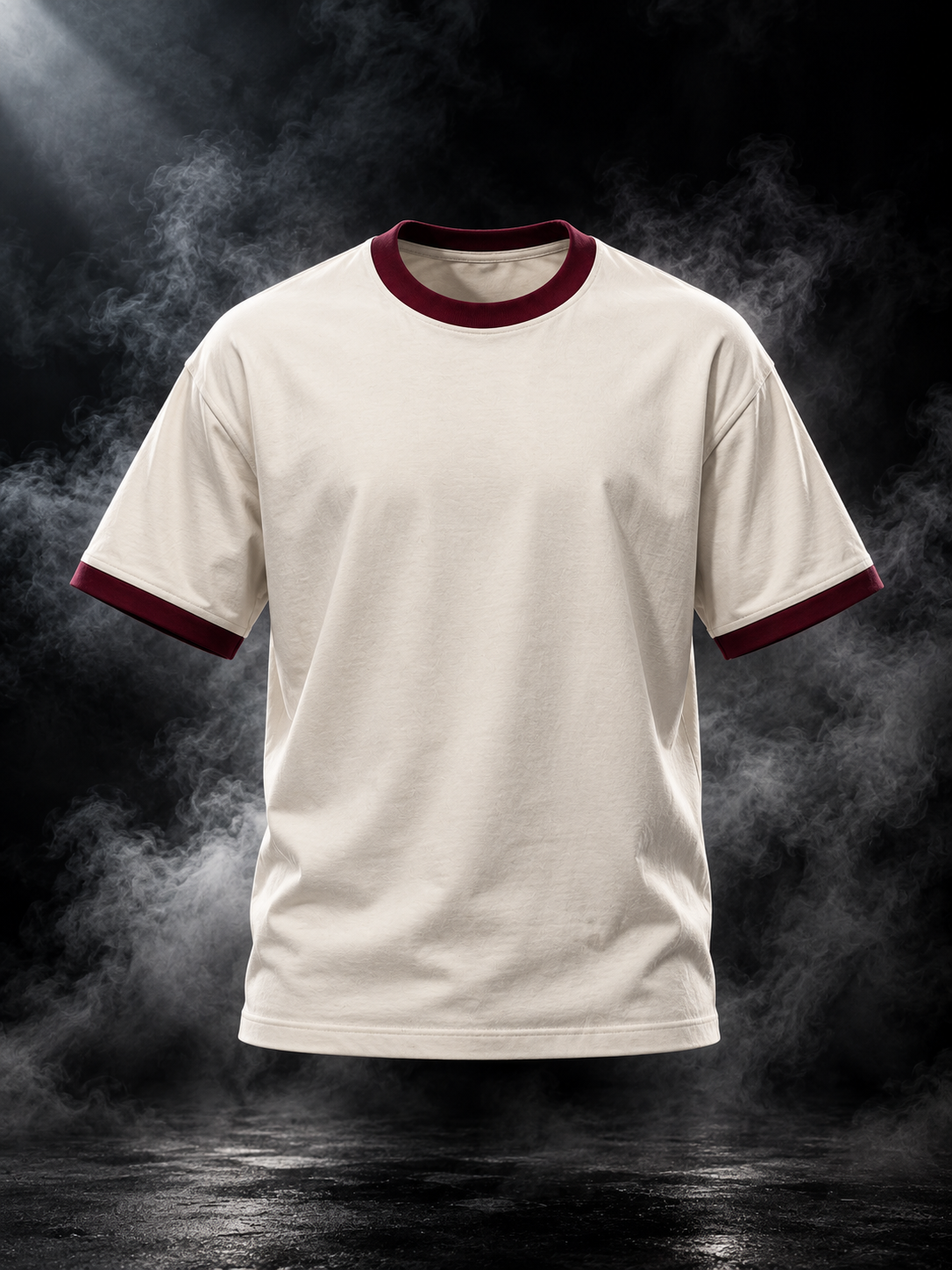 Originals Contrast Rib Off White and Maroon Ringer T-shirt front