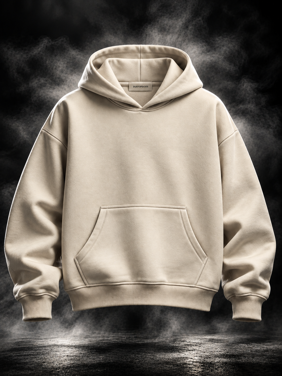 DUSTOFGODS Originals creamy boxy unisex hoodie front