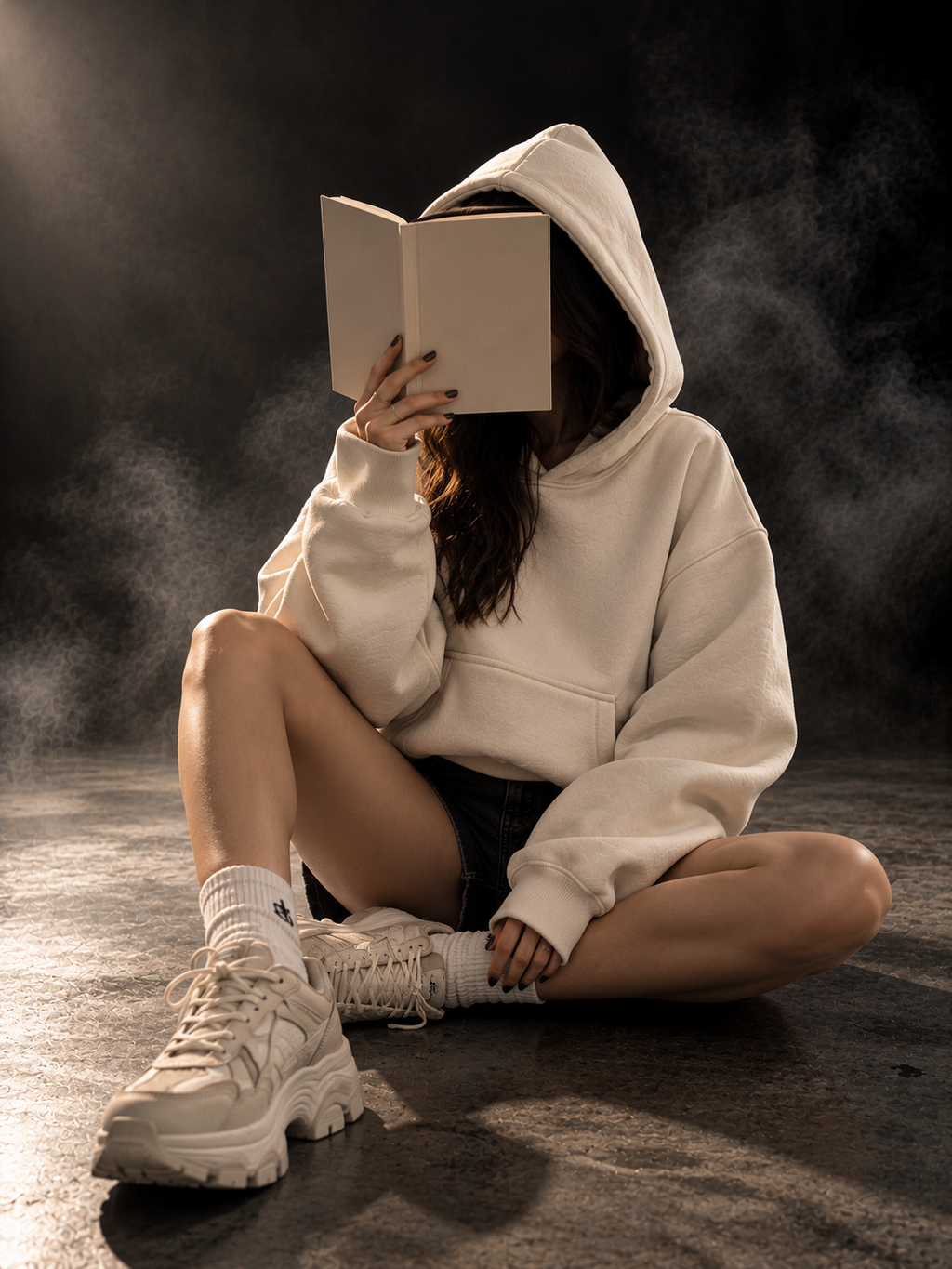 DUSTOFGODS Originals creamy boxy unisex hoodie lifestyle styling
