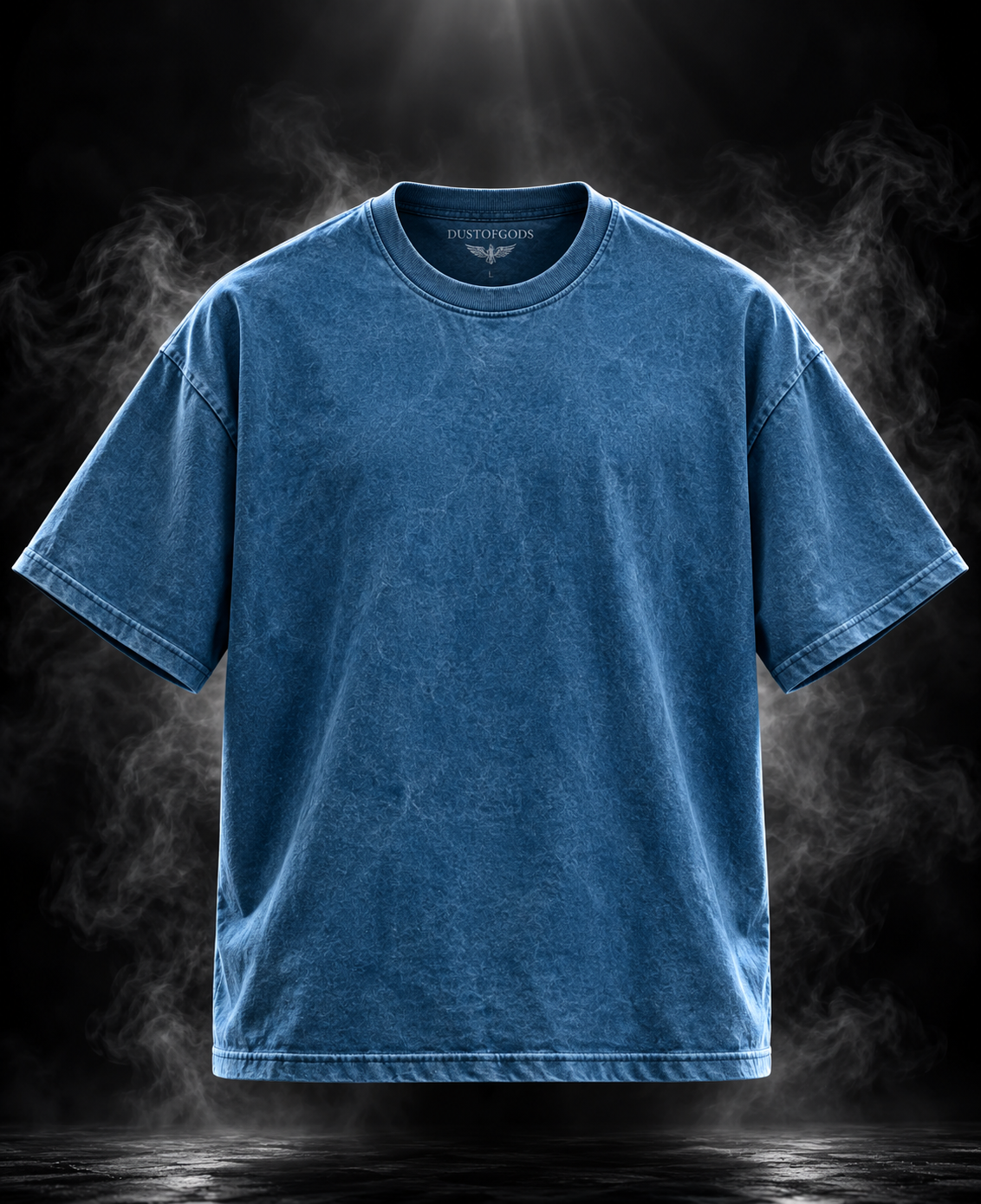 DUST OF GODS Originals Denim blue boxy fit unisex T-shirt back view