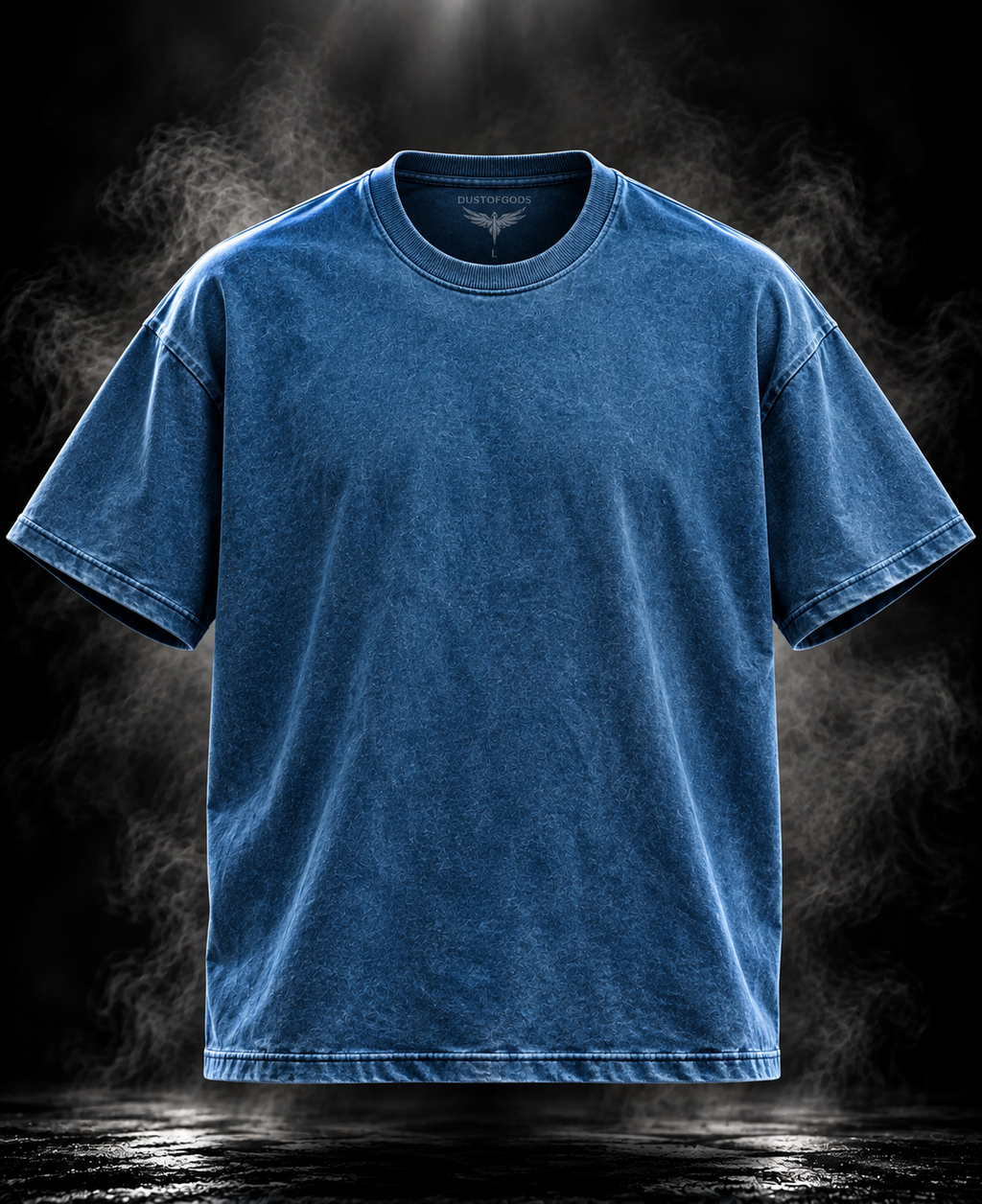 DUST OF GODS Originals Denim blue boxy fit unisex T-shirt front view