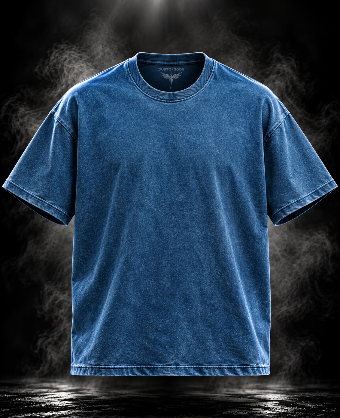 DUST OF GODS Originals Denim blue boxy fit unisex T-shirt front view