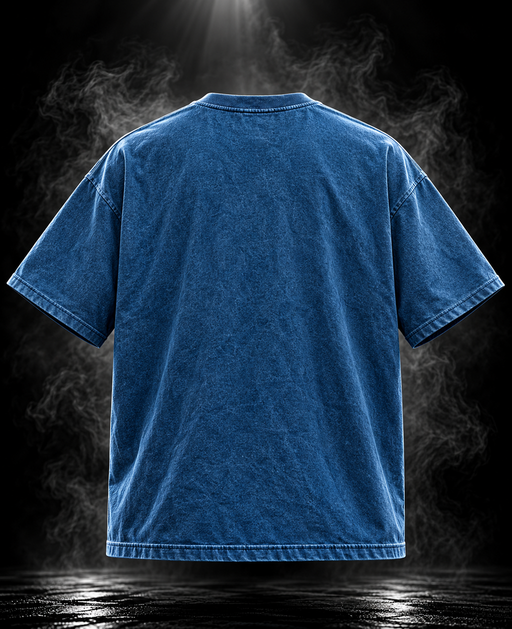 DUST OF GODS Originals Denim blue boxy fit unisex T-shirt front view with wing emblem on sleeve