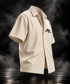 DUST OF GODS Originals heavyweight boxy shirt in off white shown from the back