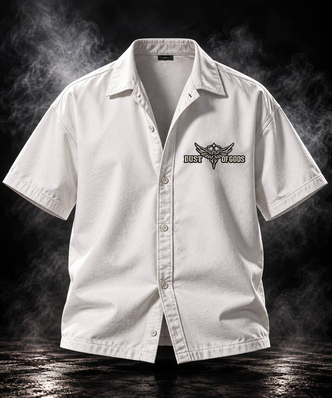 DUST OF GODS Originals heavyweight boxy shirt in off white with winged chest logo