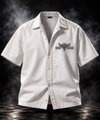 DUST OF GODS Originals heavyweight boxy shirt in off white with winged chest logo