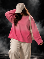 Originals Ombre Cupid Pink waffle knit oversized unisex T-shirt styled on a woman with relaxed trousers