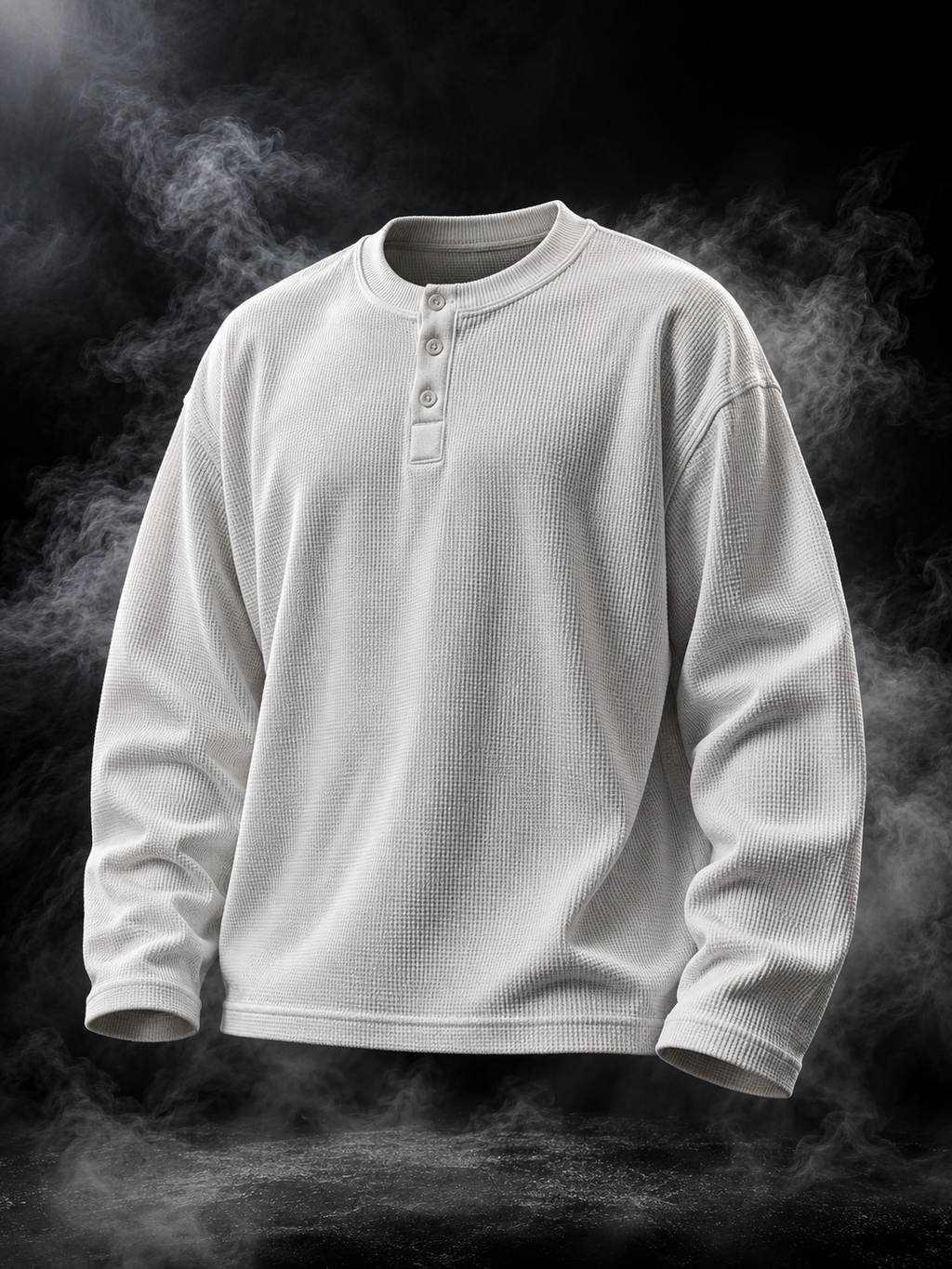Originals white waffle knit henley long sleeve front