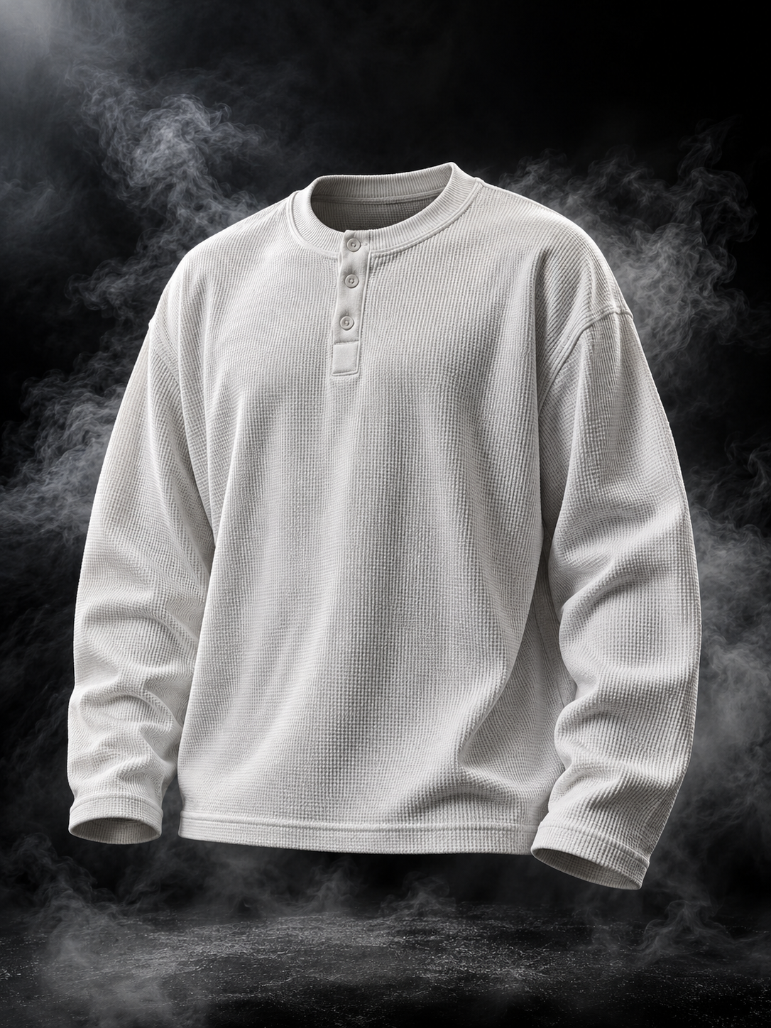 Originals white waffle knit henley long sleeve front