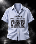 Pretend DUST OF GODS light blue striped boxy fit unisex shirt front with bold black statement graphic