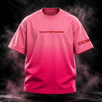 DUSTOFGODS Red Flag sunfade ombre pink boxy fit unisex t-shirt with red DUSTOFGODS chest logo and sleeve graphic