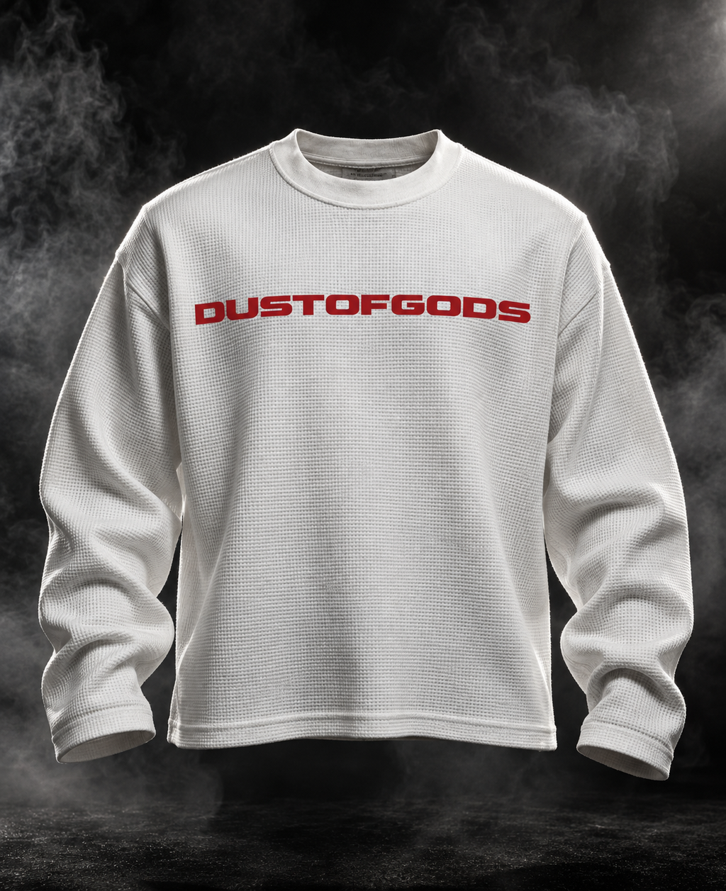 Sea Fish off-white waffle unisex long sleeve T-shirt front with red DUST OF GODS logo