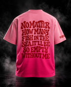 Sea Fish pink sunfade ombre boxy unisex T-shirt alternate back view with graphic typography