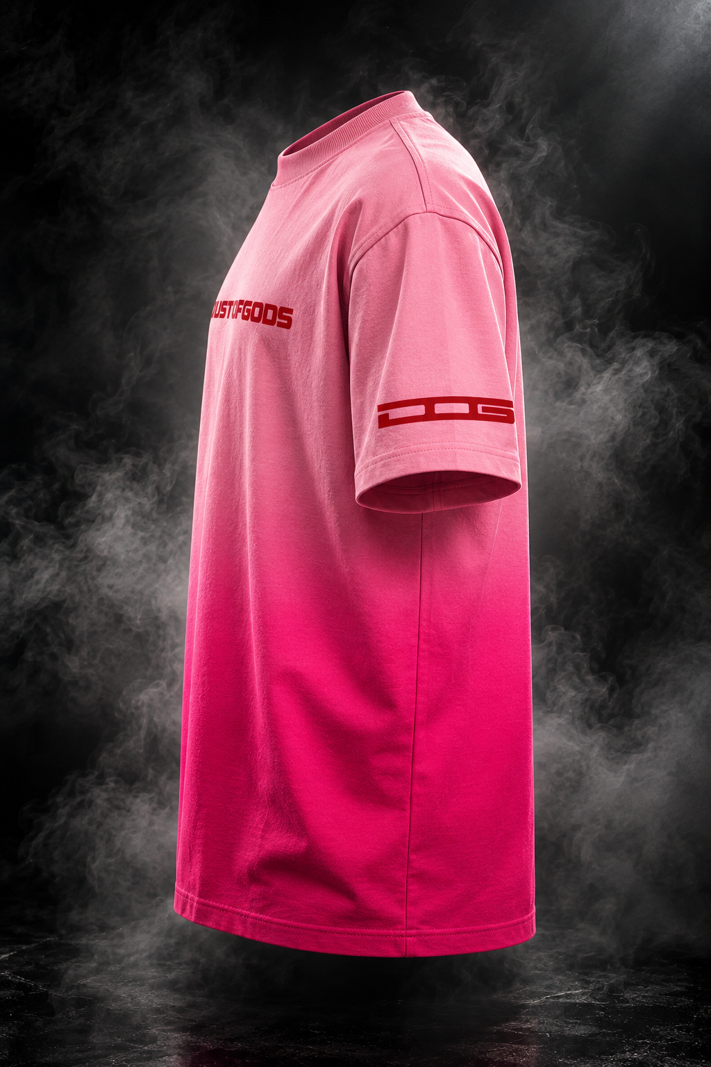 Sea Fish pink sunfade ombre boxy unisex T-shirt side view with sleeve graphic