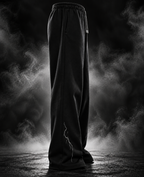 Thunder Heavyweight Sweatpants black rear-side view showing relaxed wide-leg silhouette and lightning detail