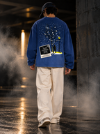 DUSTOFGODS Winter Walk blue oversized long sleeve unisex T-shirt back snow night artwork