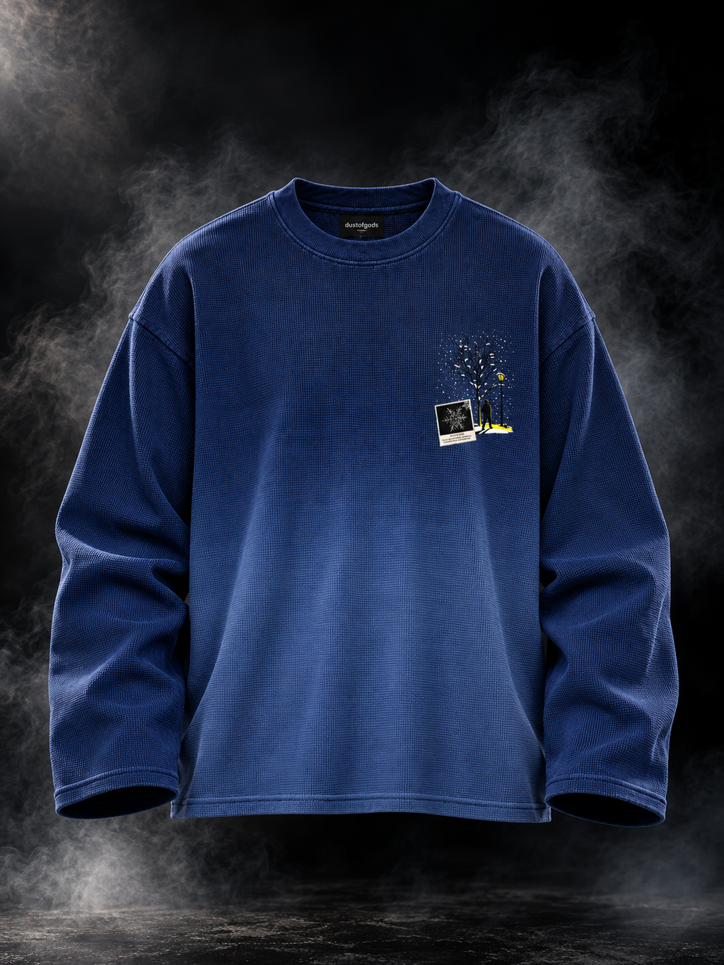 DUSTOFGODS Winter Walk blue long sleeve T-shirt product front view